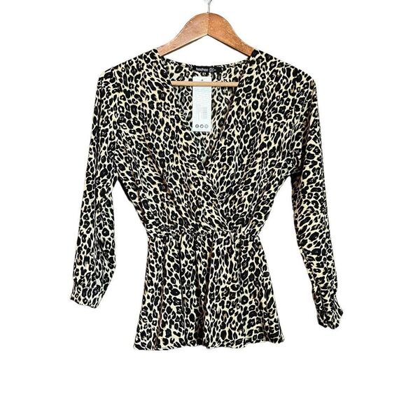 NWT! Boohoo leopard print peplum blouse - Picture 1 of 9